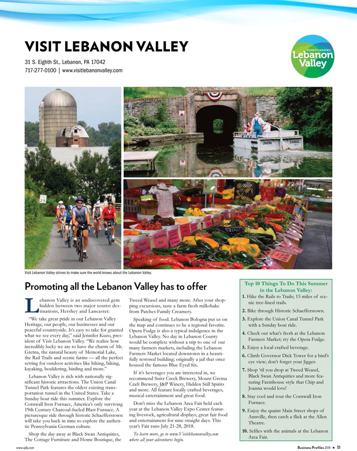 Central Penn Business Journal, Business Profiles 2018 | Visit Lebanon Valley