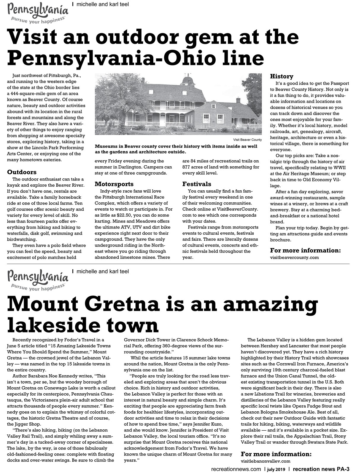 Article featuring Mount Gretna as an "Amazing Lakeside Town"