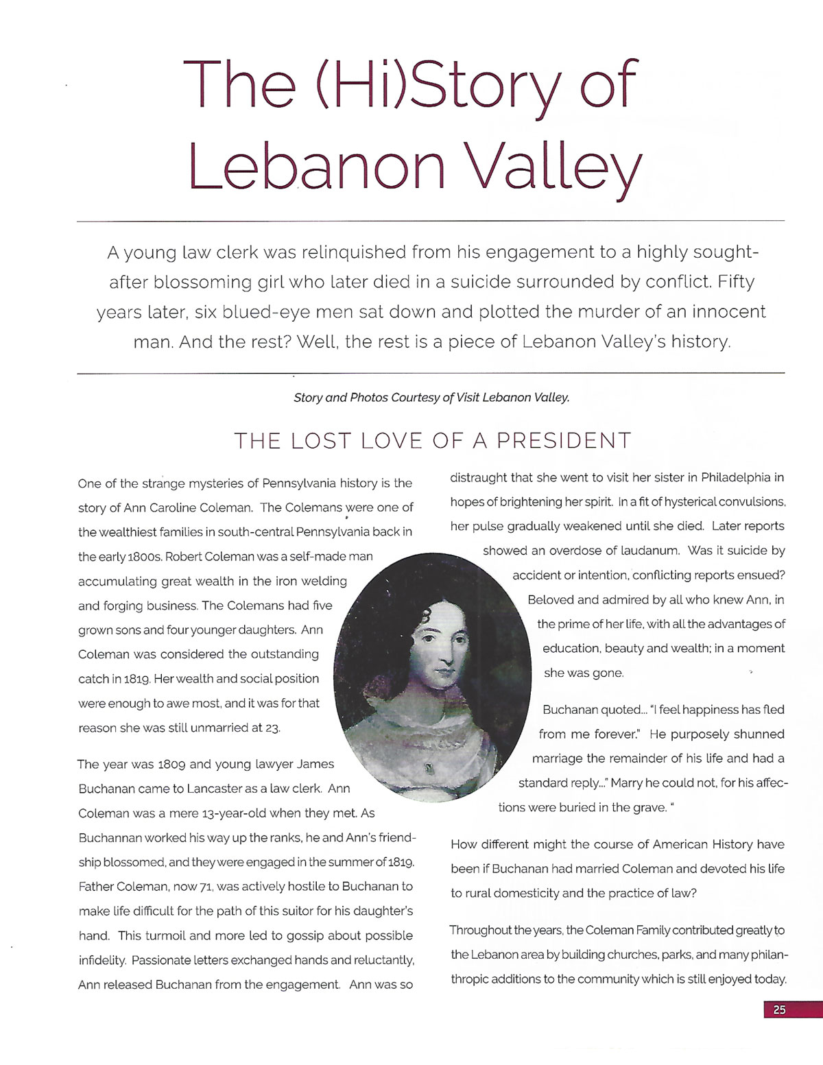 Pinpoint: Pennsylvania Article Featuring the story of James Buchanan and Ann Coleman | Visit Lebanon Valley